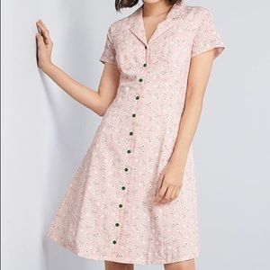 Modcloth Daytime Dynamo Shirt Dress Pink FloralShort Sleeve Tie Back Size 14